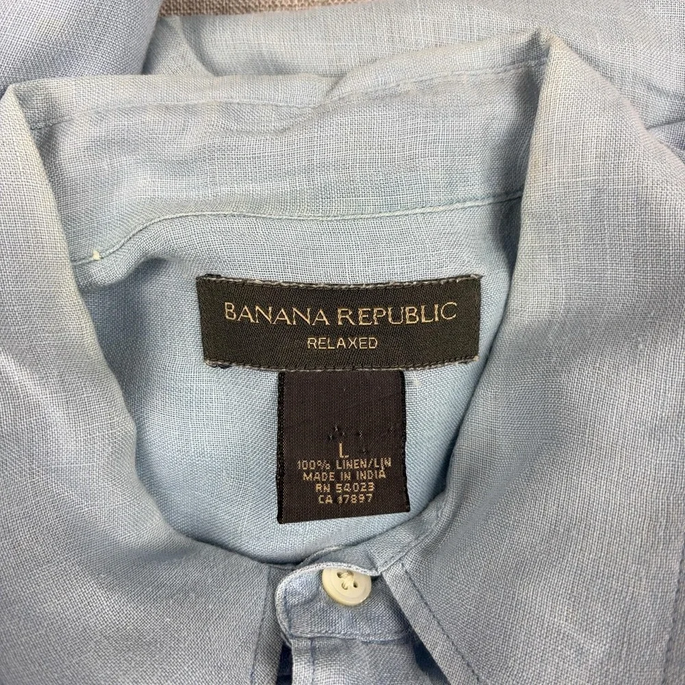 Banana Republic Shirt Mens Large Blue Long Sleeve Linen Button Up Relaxed Fit